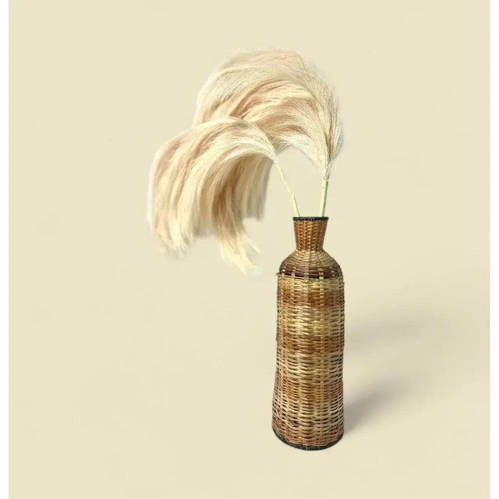 Faux Pampas Grass Artificial Long Stems Metal Covered in Paper 3 Pieces Set of 3